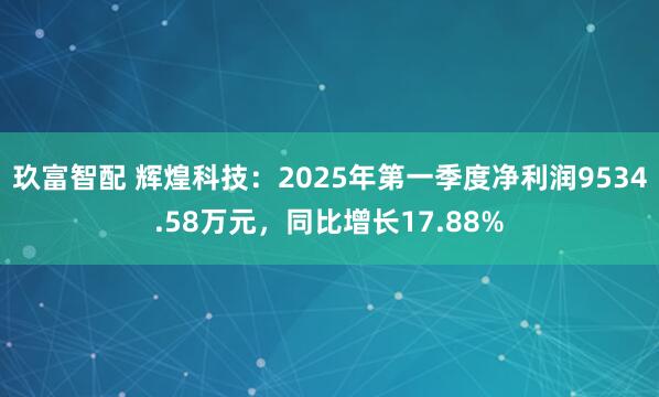 玖富智配 辉煌科技：2025年第一季度净利润9534.58万元，同比增长17.88%