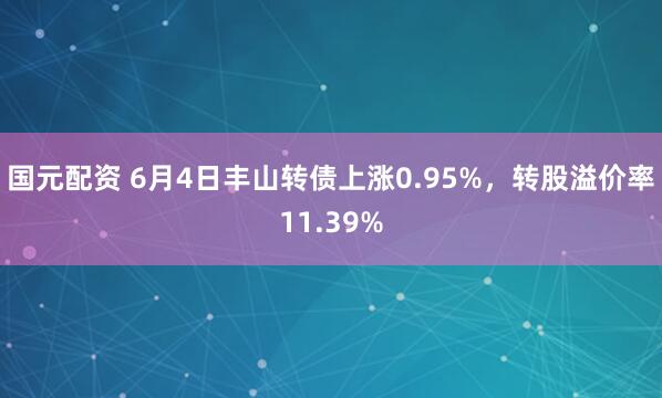 国元配资 6月4日丰山转债上涨0.95%，转股溢价率11.39%